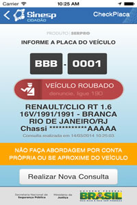 Aplicativo permite o acesso a informações de roubo ou furto de veículo no Brasil